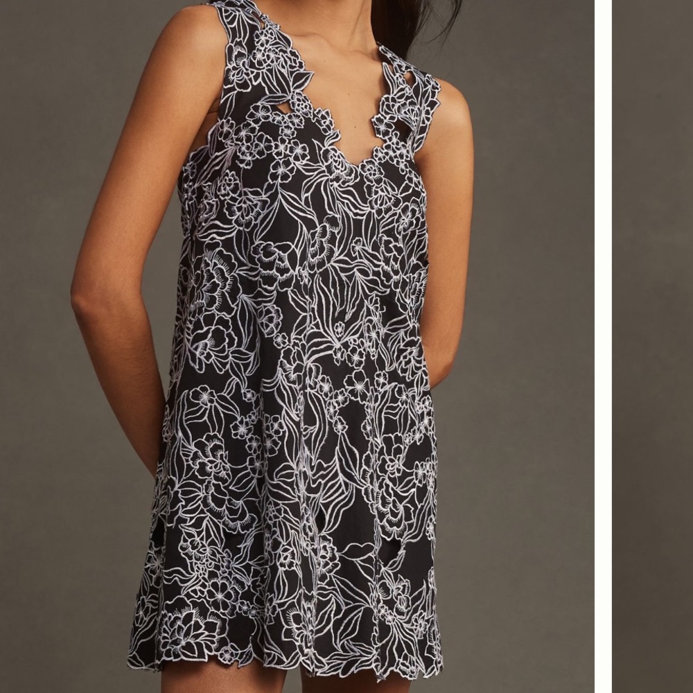 NWT! Anthropologie V Neck Black and White Floral Mini Dress